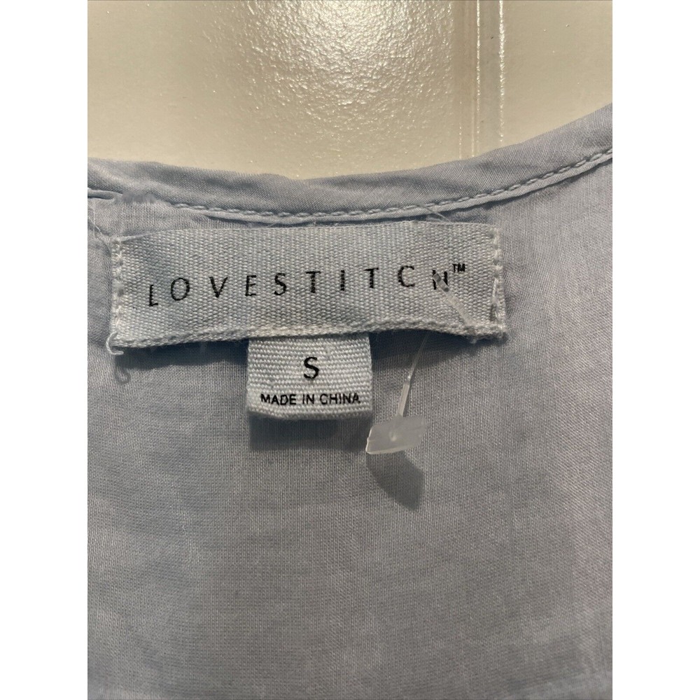 Love Stitch Lt. Blue Tank Top  Embroidered Detail Front & Back Preowned Size S - Picture 9 of 9